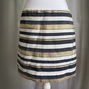 J. Crew striped mini skirt gray gold white. Size 6. Very nice